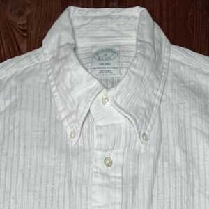 Brooks Brothers, long sleeve button-down, linen, white tonal stripe on white